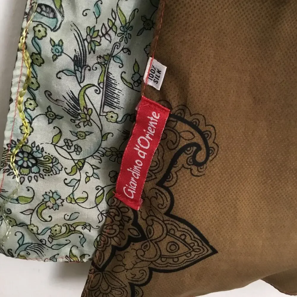 Giardino D'Oriente Lg Rectangle Patch Multicolor 100% Silk Scarf Made in Italy